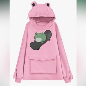 Pink Frog Skateboard Hoodie NIB